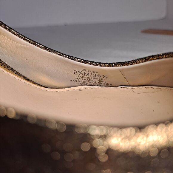 Jessica Simpson Lory Heels Women's Size 6.5M Gold Black Metallic Fabric Upper - Picture 10 of 11